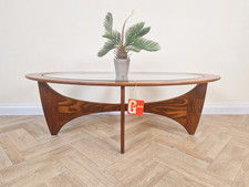 V.B Wilkins G Plan Astro Mid Century Solid Teak & Glazed Glass Oval Coffee Table