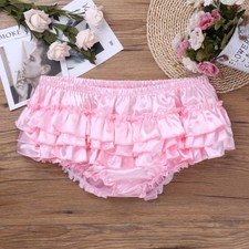 Sissy Men Shiny Satin Briefs Ruffled Bloomer Tiered Skirted Panties Underwear