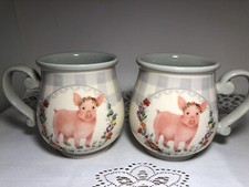 2 The Pioneer Woman Floral 16 oz Pig Ceramic Coffee Mugs Set NEW