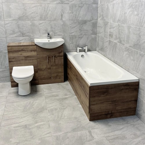 Walnut finish bathroom vanity - bathroom,