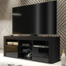 145cm TV Unit Cabinet Sideboard | Black High Gloss Doors | Modern Media Stand