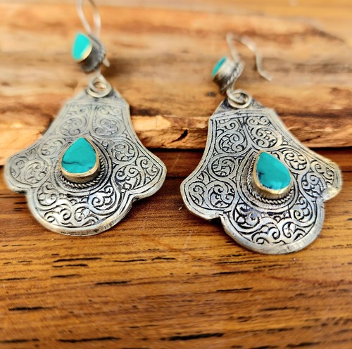 Tribal turquoise drop silver - tribal,