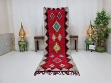 Moroccan Handmade Vintage Rug 3'1''x9'1" Berber Geometric Pink Cotton Tribal Rug