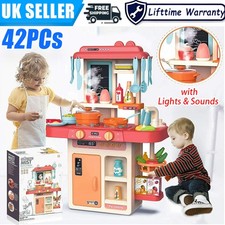 42Pcs Kids Play Kitchen Pretend Kitchen Toy Set Cooking Role Gift+Lights Sounds