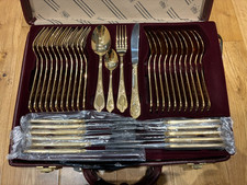 Brand New Bestecke Solingen SBS 71PC 23/24 Gold Plated Cutlery Set