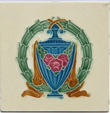 Antique Fireplace Tile Hand-Painted Floral Design by Lea & Boulton C1900 AE2