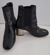 Topshop Mid Height Block Heel Black Leather Chelsea Boots Size 5 EU 38