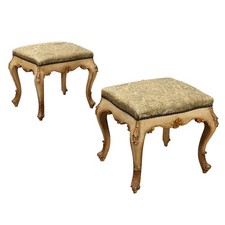 Pair of Antique Pouf Baroque Style Gilded Wood XIX Century