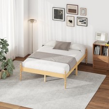 Bamboo Wood Double Bed Frame, Platform with Metal Slats Easy to Install