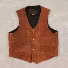 Vintage 90s Leather Gilet Vest Jacket L Made in USA Men's Rust Brown 
