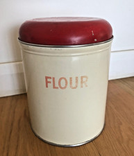 Vintage Worcester Ware Flower Tin red top 22cm x 17cm kitchen cream