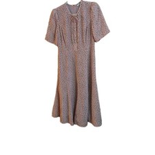 LK Bennett Montana Silk Dress Size UK 10 Pink  Daisy Print Tea Pearl Buttons 