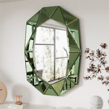 Green Glass Art Deco Irregular Wall Mirror 100x72cm Large Vintage Antique Decor