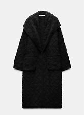 ZARA TEXTURED LONG KNIT COAT BLACK WIDE LAPEL FW24/25 SIZE S REF. 3653/110