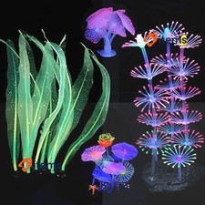 Podazz Glowing Fish Tank Decorations, 4 pcs Glow Aquarium Plants Artificial