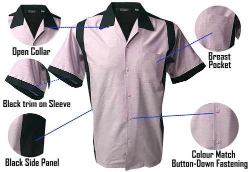 Mens pink black bowling shirt