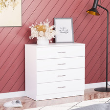 White 4 Drawer Chest Bedroom Nursery w/ Metal Handles & Anti-Bowing Support