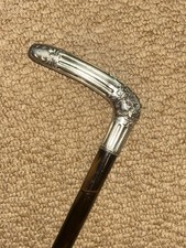 Antique Bamboo Walking Stick Cane - German Art Nouveau Repousse Fritz Handle