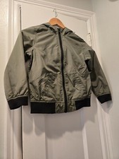 EUC Old Navy Olive Green Hooded Lined Windbreaker Jacket Youth Unisex Small 6-7