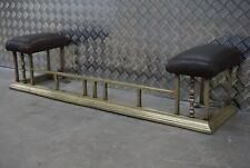 Victorian Club Fender Antique Fireside Seat Brass With Brown Leather Top 🚚ava
