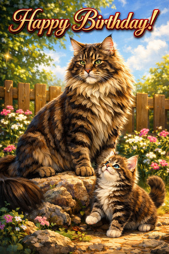 Maine coon cat birthday card - card,