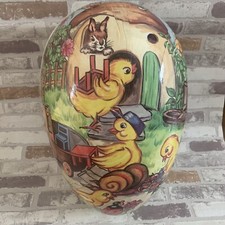 EXTRA LARGE VINTAGE GERMAN PAPER MACHE CHICKS EASTER EGG 13.5”