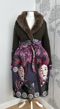 Desigual Coat Japanese Geisha Jacket Knitted Green Belted Size 44 Uk 14