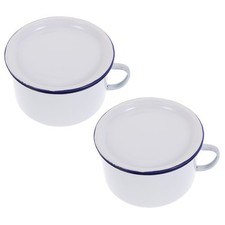 2pcs Noodle Bowl with Lid Lunch Container Portable Noodle Bowl Retro Enamel Bowl