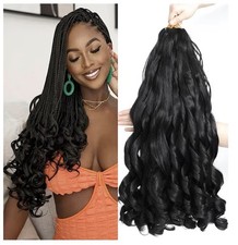 8 Pack French Curl Wavy Braiding Hair Spiral Extension Crochet Braids #1B Black