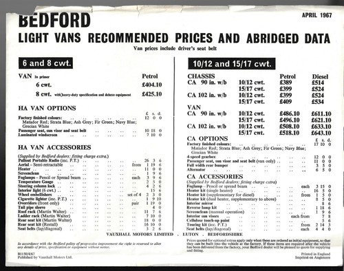 Bedford prices - &,