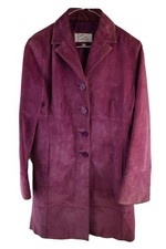 WALLACE SACKS Pink Leather Long Coat size Uk 10 Womens Button up Casual Outdoors