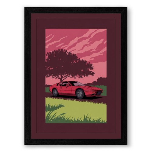 Red car dusk - red,