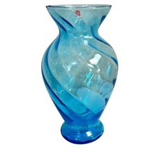 Vintage Glass Vase Swirl Turquoise Blue Italian Made Decor 9.25 Inch