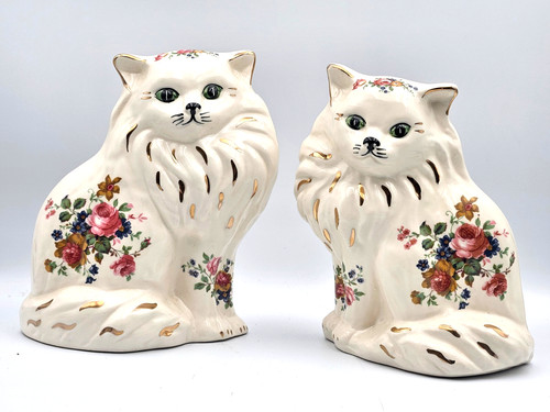 Pair white mantel cats - pair, of