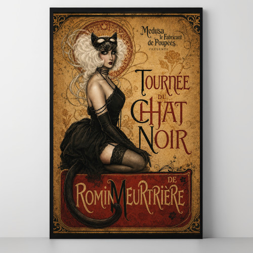 Vintage french cat woman art - cat,