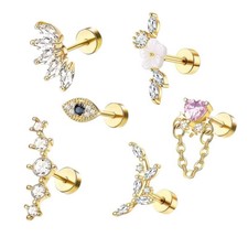 Cartilage Labret Piercing Earrings Stud Crystal Gem Flat Back 316L Tragus Helix