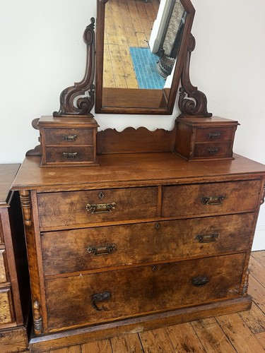 Antique burr walnut dressing - walnut,