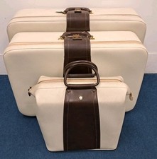 Crown Luggage Vintage suitcase set holdall nested cream exterior orange interior