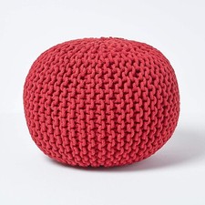 Knitted Pouffe Round Footstool Chunky Ottoman Stool for Living Room Kids & Adult