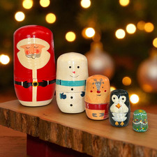 Christmas Wooden Russian Nesting Dolls Xmas Gift Father Christmas Snowman