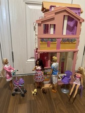 Barbie 3 Story Town House & 5 Dolls, 2 Pets Bundle - Used Condition