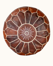 Handmade Moroccan Leather Pouffe Footstool Ottoman Beanbag Brown, Leather Pouf