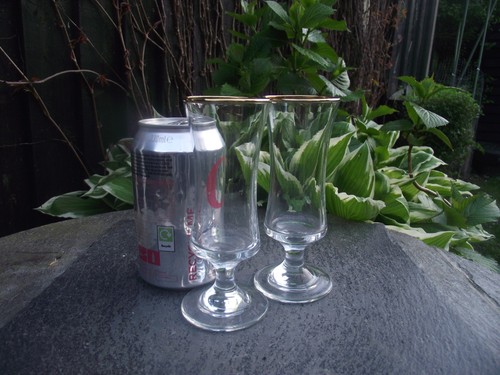 Two vtg clear glass gold - clear,