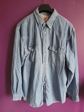 Brutus Vintage 80s Mens Denim Shirt Size Large Western Pearl Button Mod