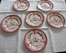 Sarreguemines Minton France, decor 235 pink, 6 plates 19 cm Art Nouveau