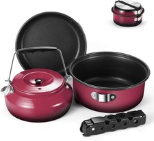 Odoland 5pcs Camping Cookware Mess Kit, Non-Stick Lightweight Pot Pan Kettle Set