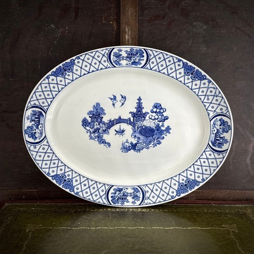 Blue white transferware oval - white,