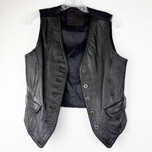 Black leather button front - leather,
