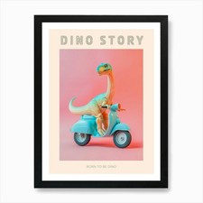 Pastel Toy Dinosaur On A Moped
