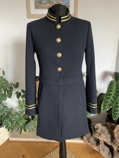 Zara Navy Blue Military Style Blazer Coat Jacket Gold Buttons Gold Trim Medium